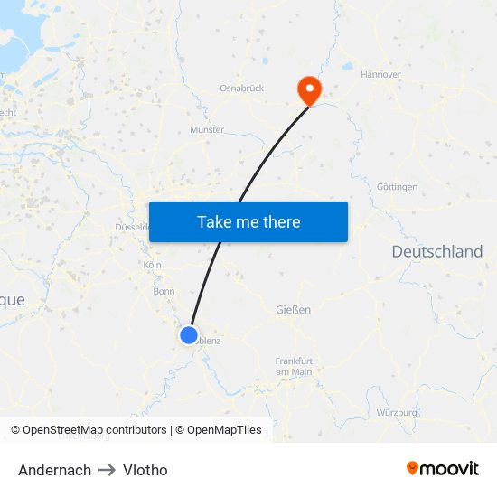 Andernach to Vlotho map