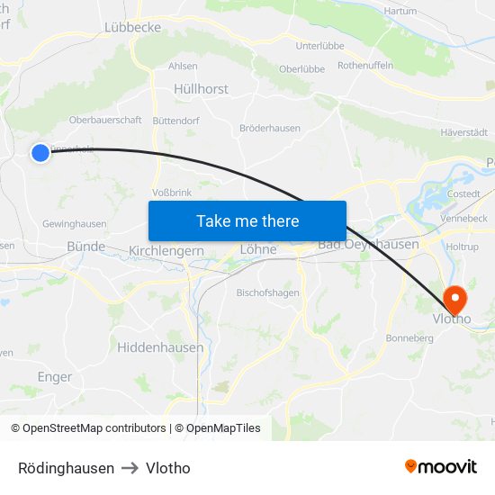 Rödinghausen to Vlotho map