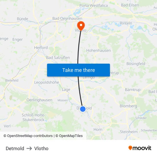 Detmold to Vlotho map