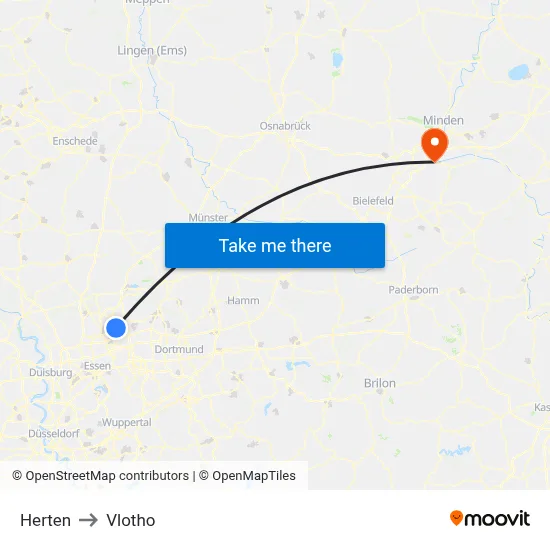 Herten to Vlotho map