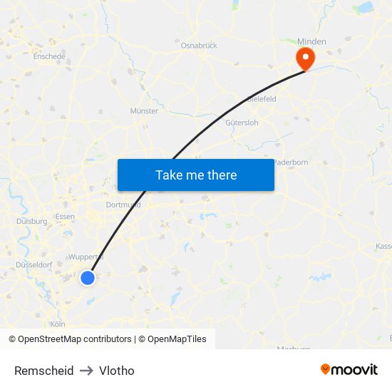 Remscheid to Vlotho map