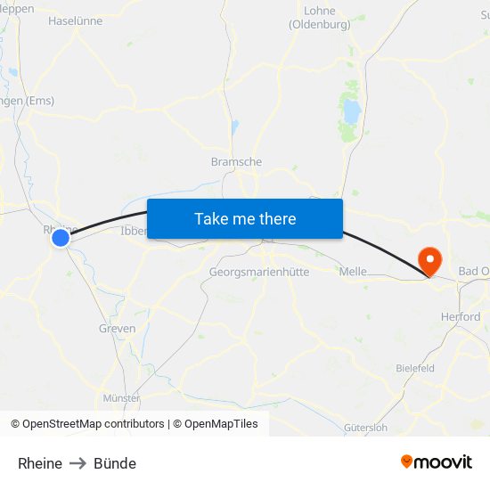 Rheine to Bünde map