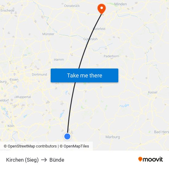 Kirchen (Sieg) to Bünde map