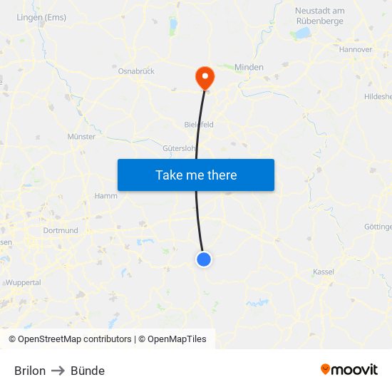 Brilon to Bünde map