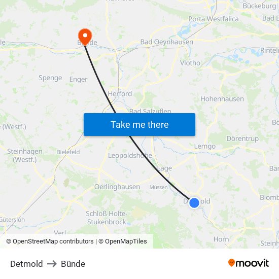 Detmold to Bünde map