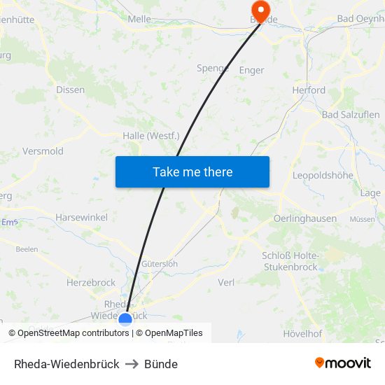 Rheda-Wiedenbrück to Bünde map