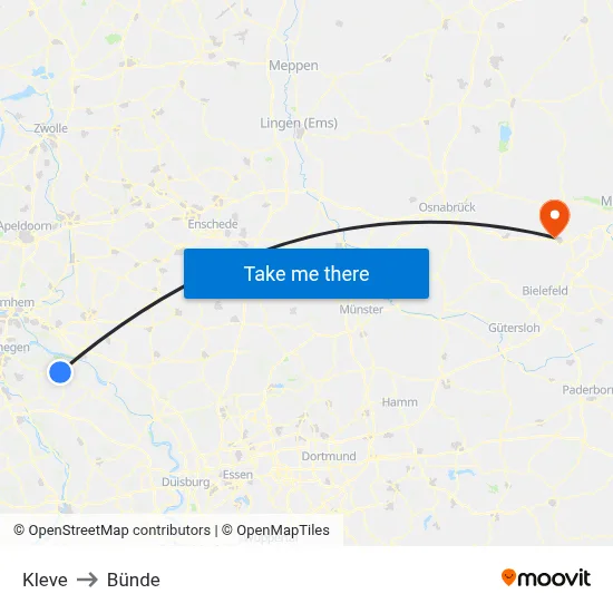 Kleve to Bünde map