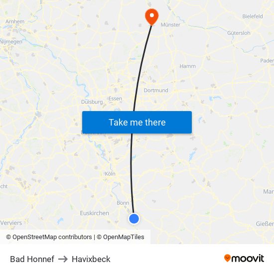 Bad Honnef to Havixbeck map