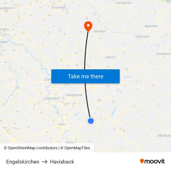 Engelskirchen to Havixbeck map