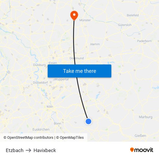 Etzbach to Havixbeck map