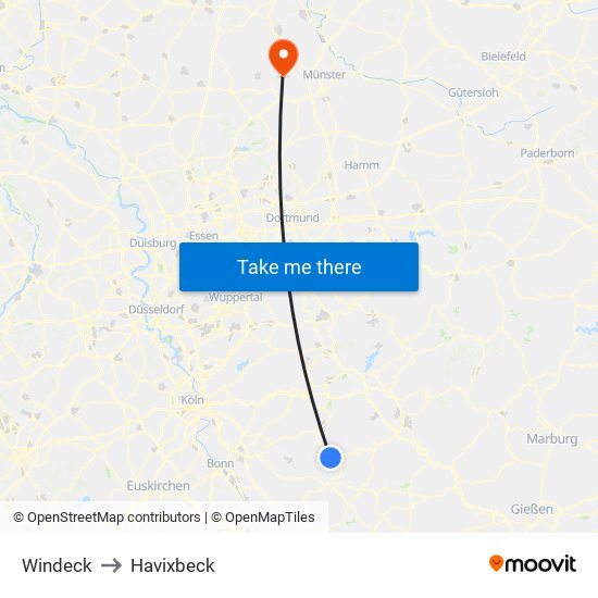 Windeck to Havixbeck map
