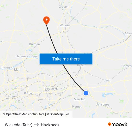 Wickede (Ruhr) to Havixbeck map