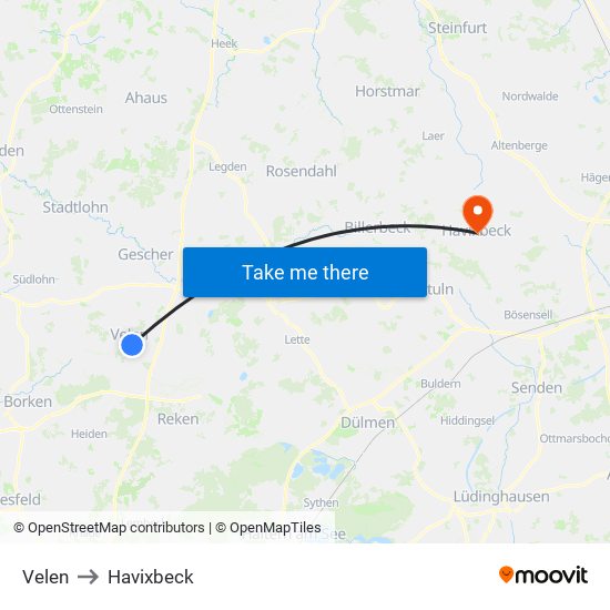 Velen to Havixbeck map