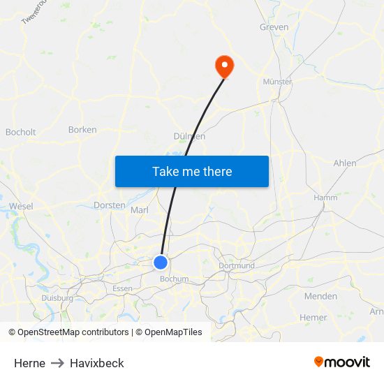 Herne to Havixbeck map