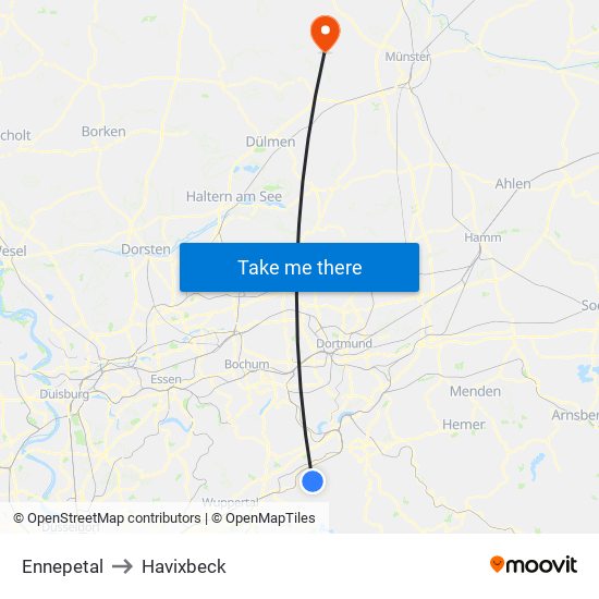Ennepetal to Havixbeck map
