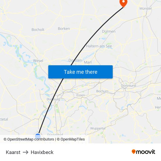 Kaarst to Havixbeck map