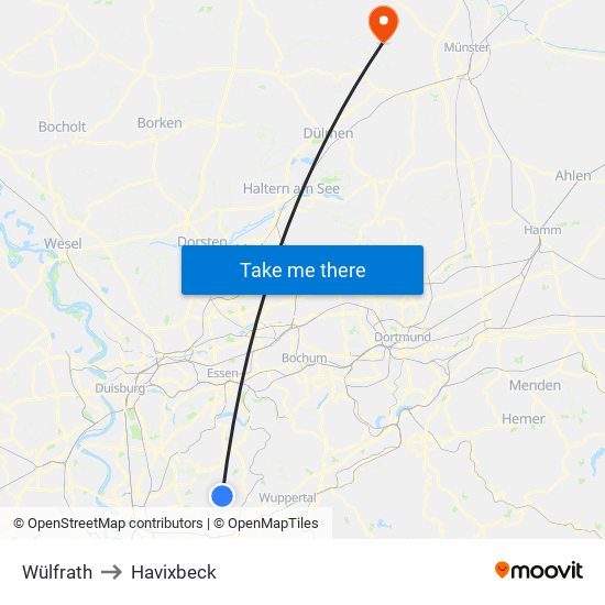 Wülfrath to Havixbeck map