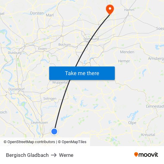 Bergisch Gladbach to Werne map