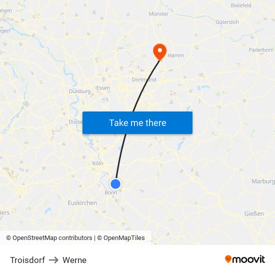 Troisdorf to Werne map