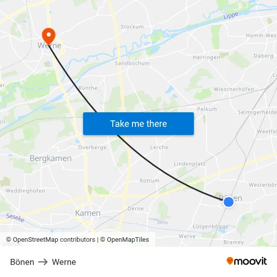 Bönen to Werne map
