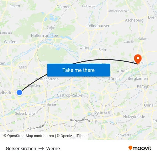 Gelsenkirchen to Werne map