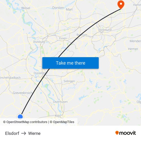 Elsdorf to Werne map