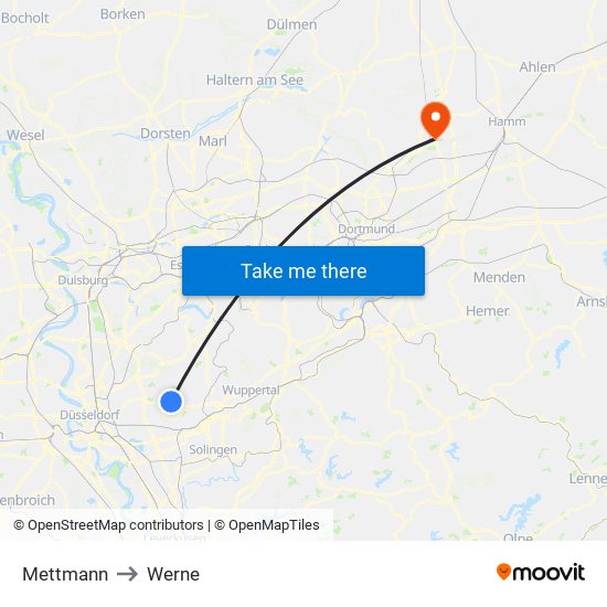 Mettmann to Werne map