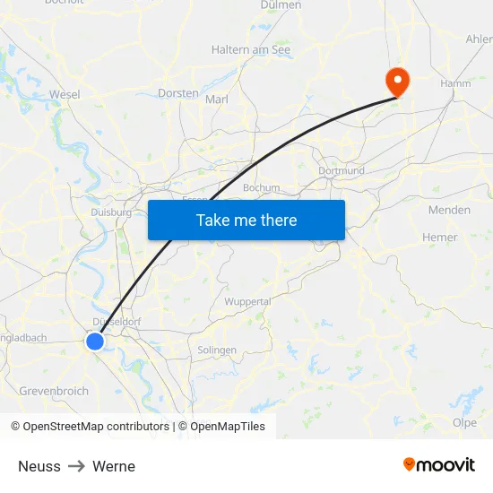 Neuss to Werne map