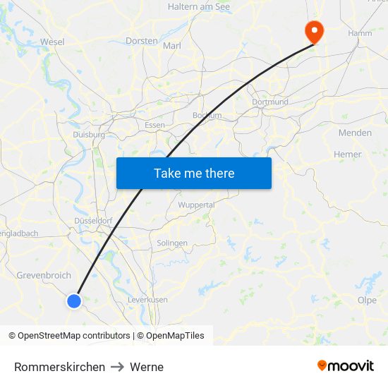 Rommerskirchen to Werne map