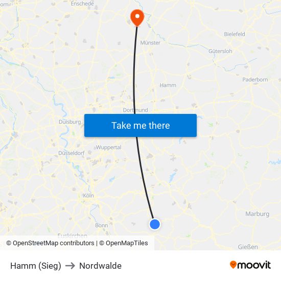 Hamm (Sieg) to Nordwalde map
