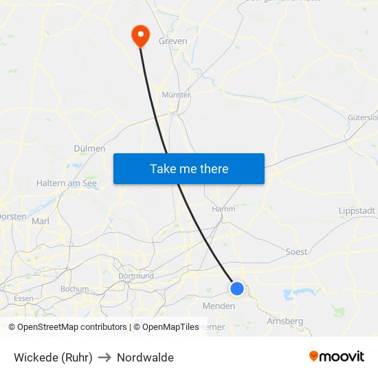 Wickede (Ruhr) to Nordwalde map