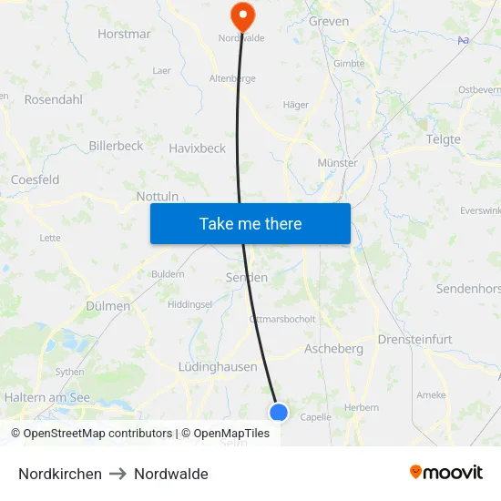 Nordkirchen to Nordwalde map