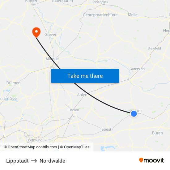 Lippstadt to Nordwalde map