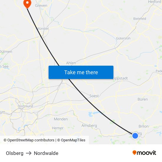 Olsberg to Nordwalde map