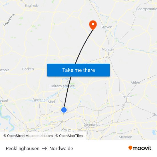 Recklinghausen to Nordwalde map