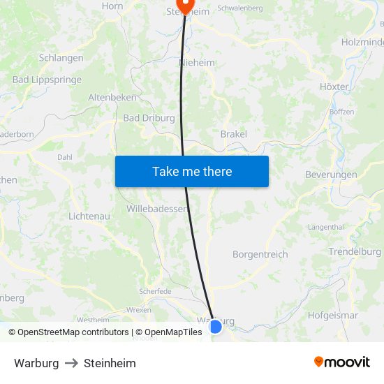 Warburg to Steinheim map