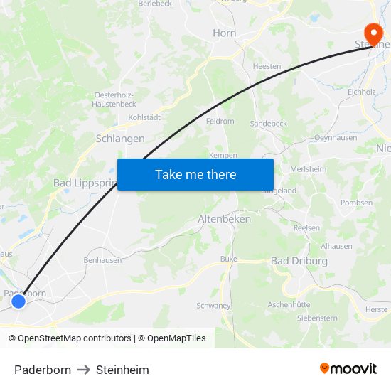 Paderborn to Steinheim map