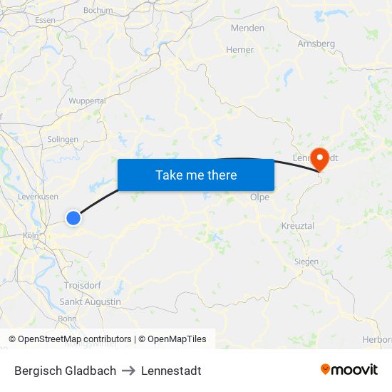 Bergisch Gladbach to Lennestadt map