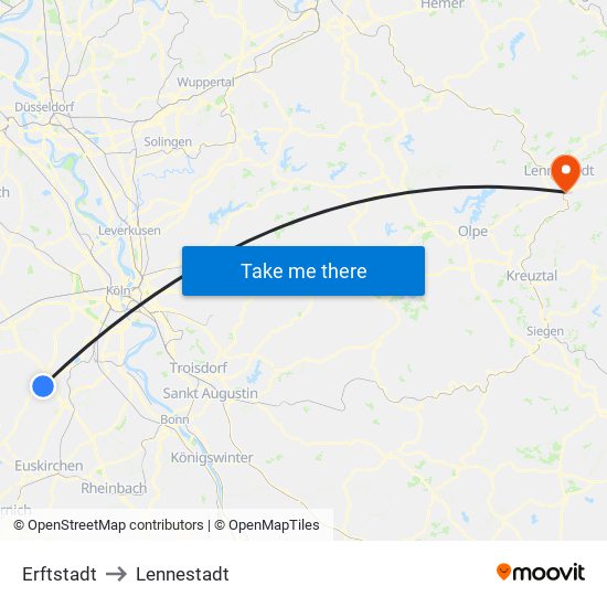 Erftstadt to Lennestadt map