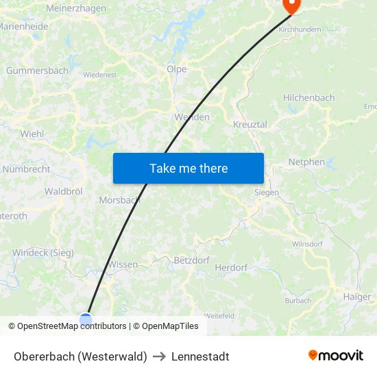 Obererbach (Westerwald) to Lennestadt map