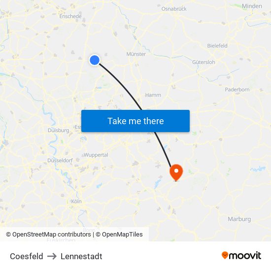 Coesfeld to Lennestadt map