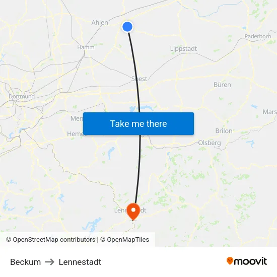 Beckum to Lennestadt map
