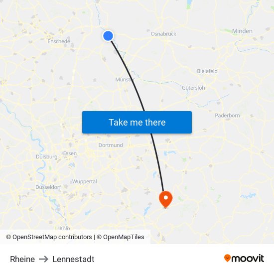 Rheine to Lennestadt map