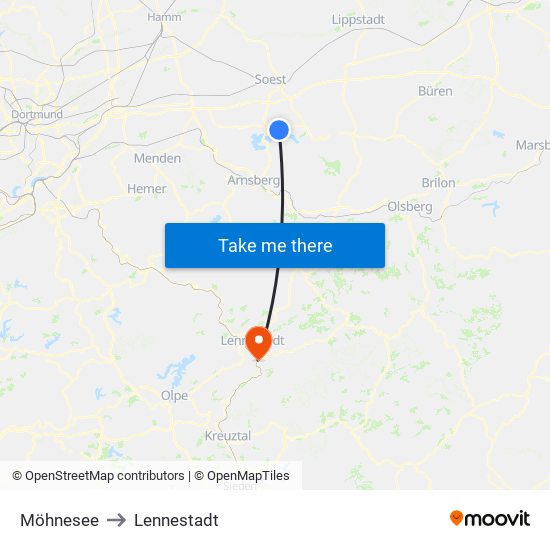 Möhnesee to Lennestadt map