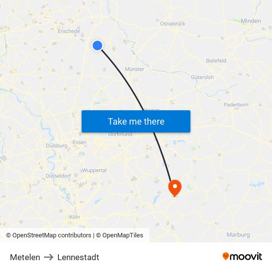 Metelen to Lennestadt map