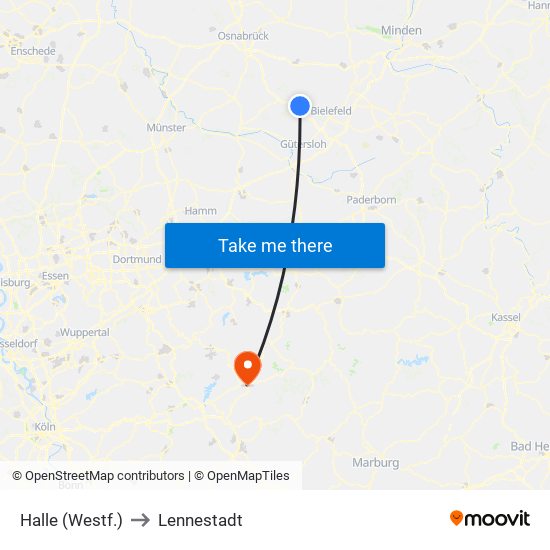 Halle (Westf.) to Lennestadt map