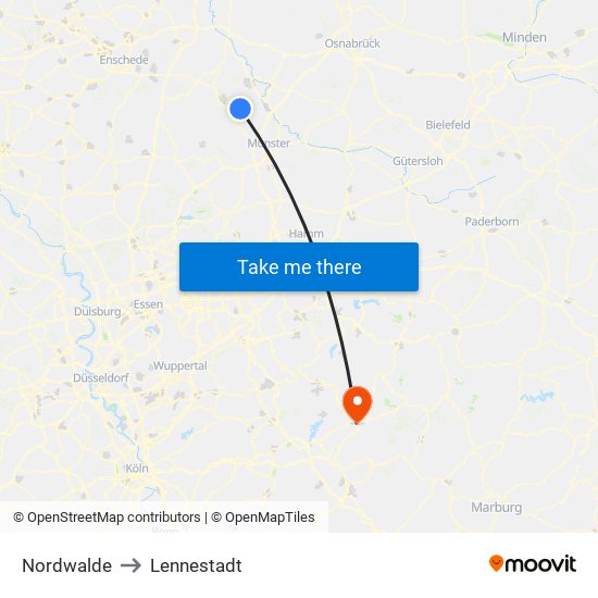 Nordwalde to Lennestadt map