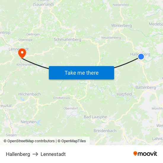 Hallenberg to Lennestadt map