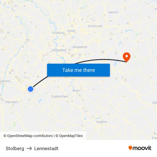 Stolberg to Lennestadt map