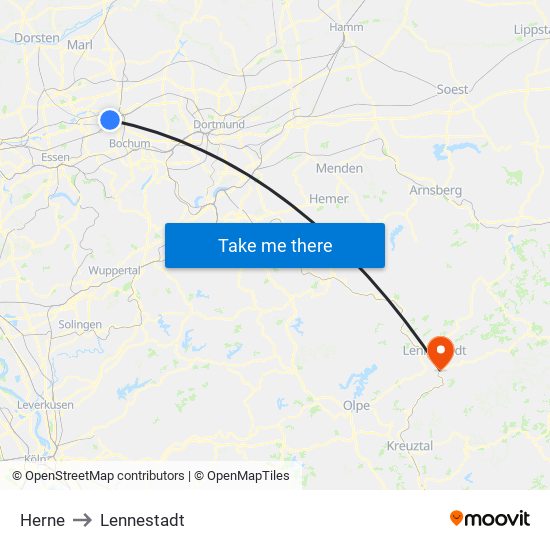 Herne to Lennestadt map